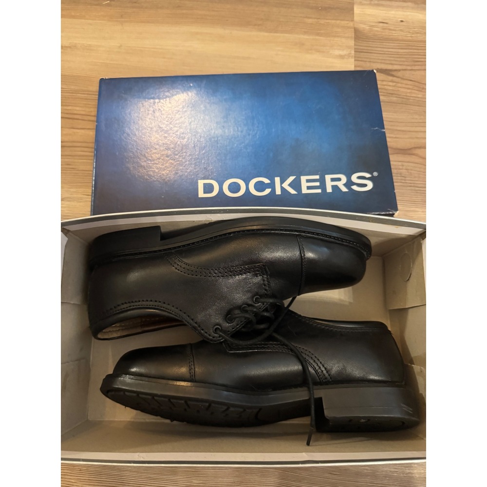 Dockers Mens Black Leather Cap Toe Oxfords Dress Shoes 8W 090-2214
